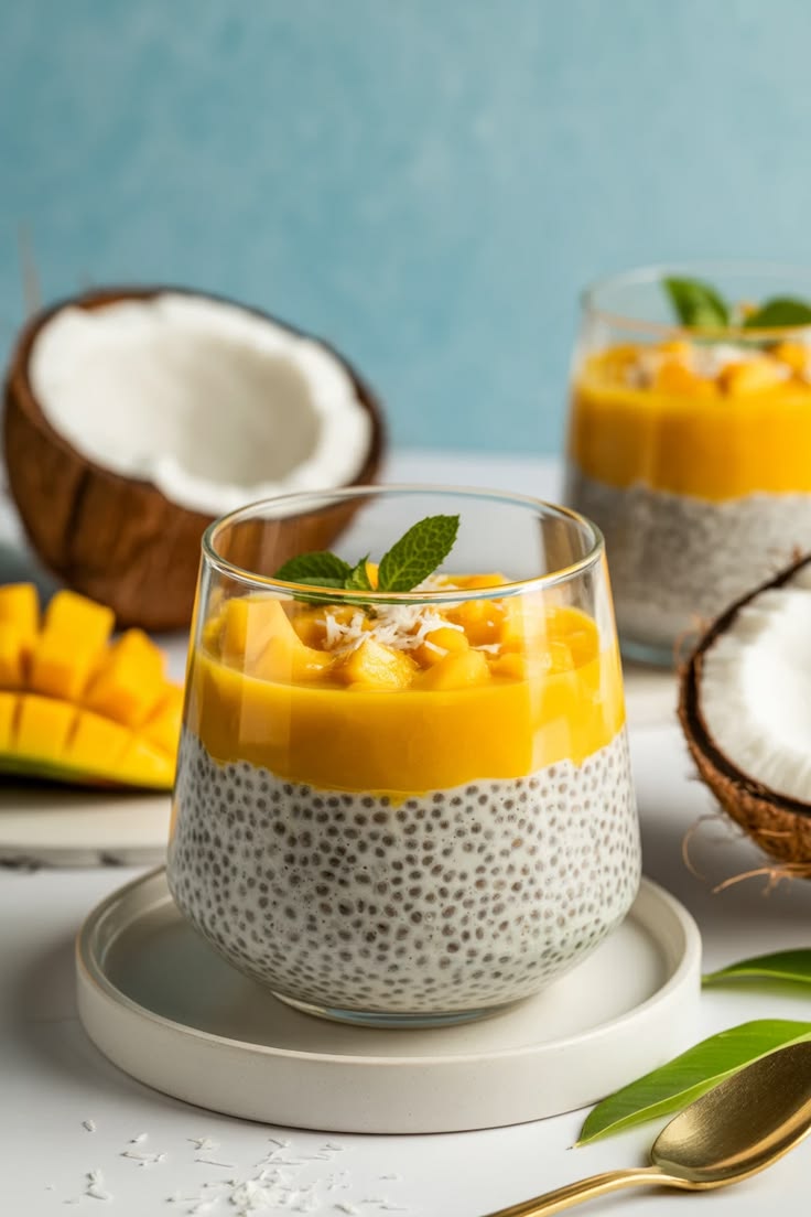 Chia puding s proteínom a mangom